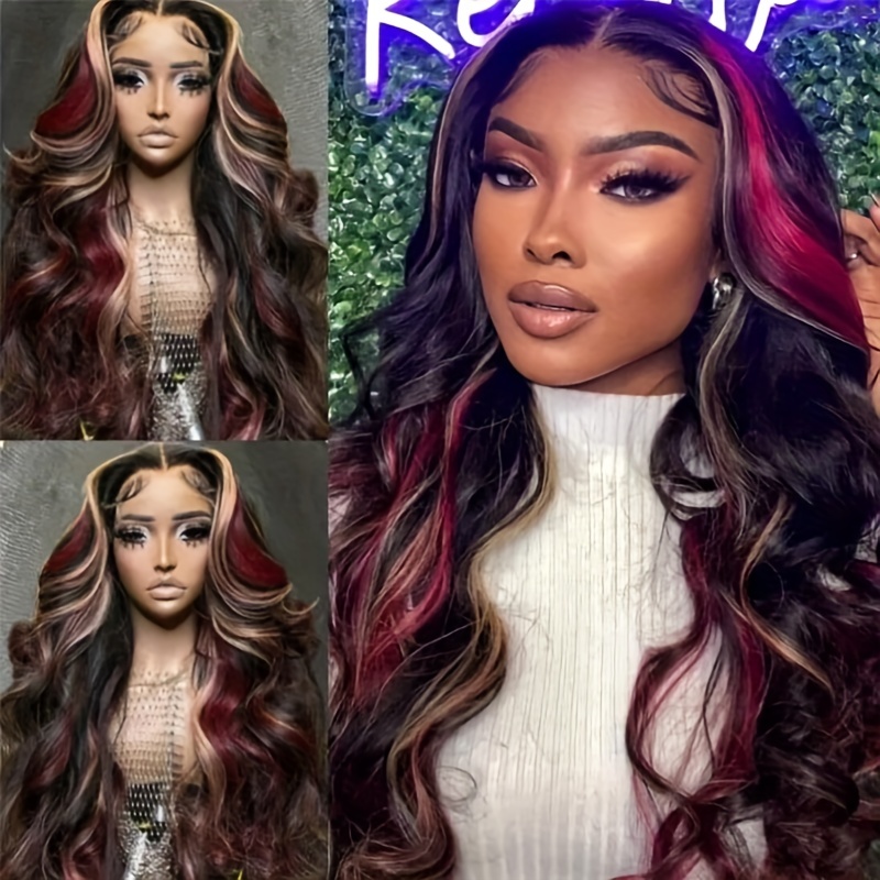 Hair Burgundy Blonde Highlights 13x4 Lace Front Wig - Temu Canada
