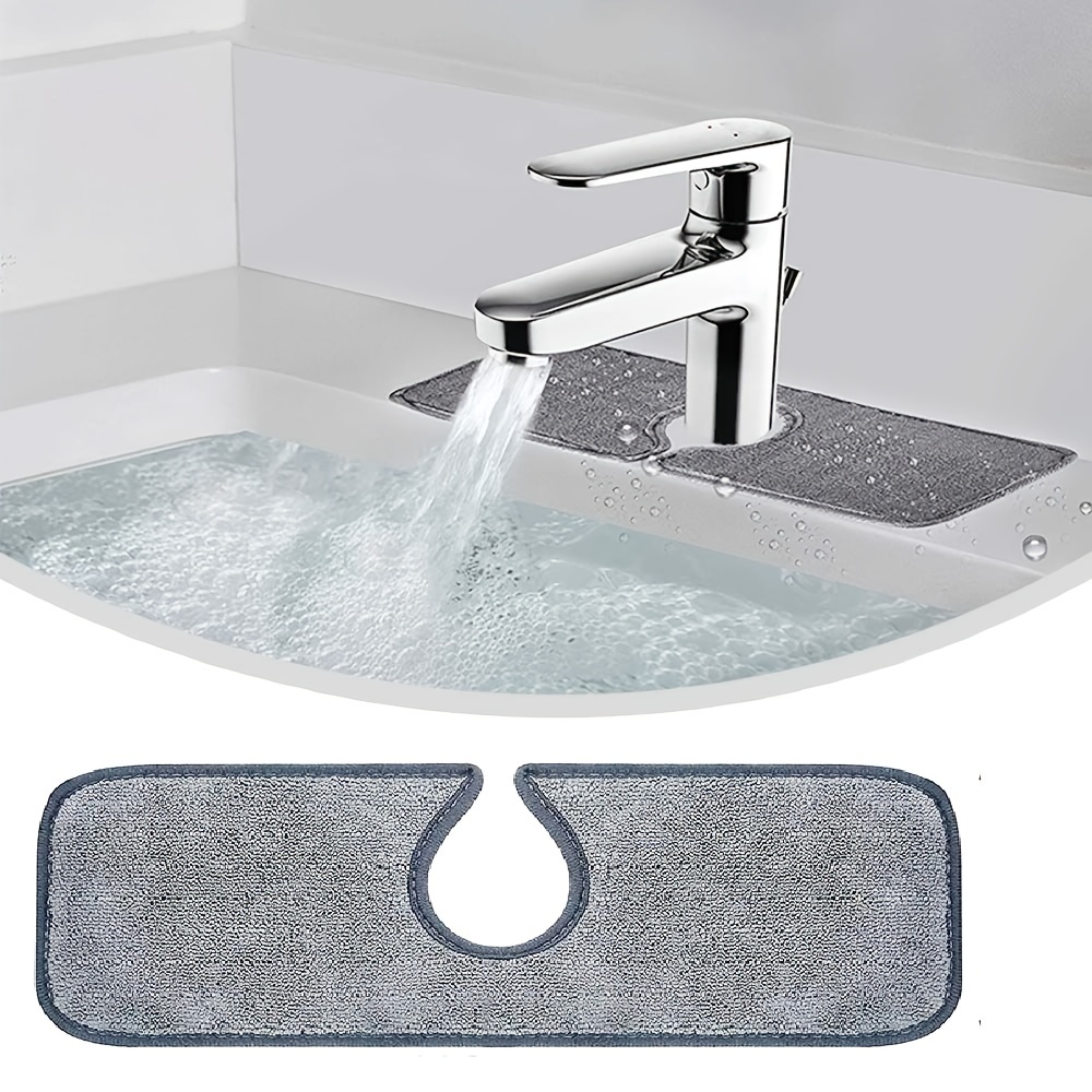 Kitchen Faucet Absorbent Mat,Grey Faucet Wraparound Absorbent Mat,Sink Splash Guard for Kitchen Bathroom Faucet Counter Countertop Protector for