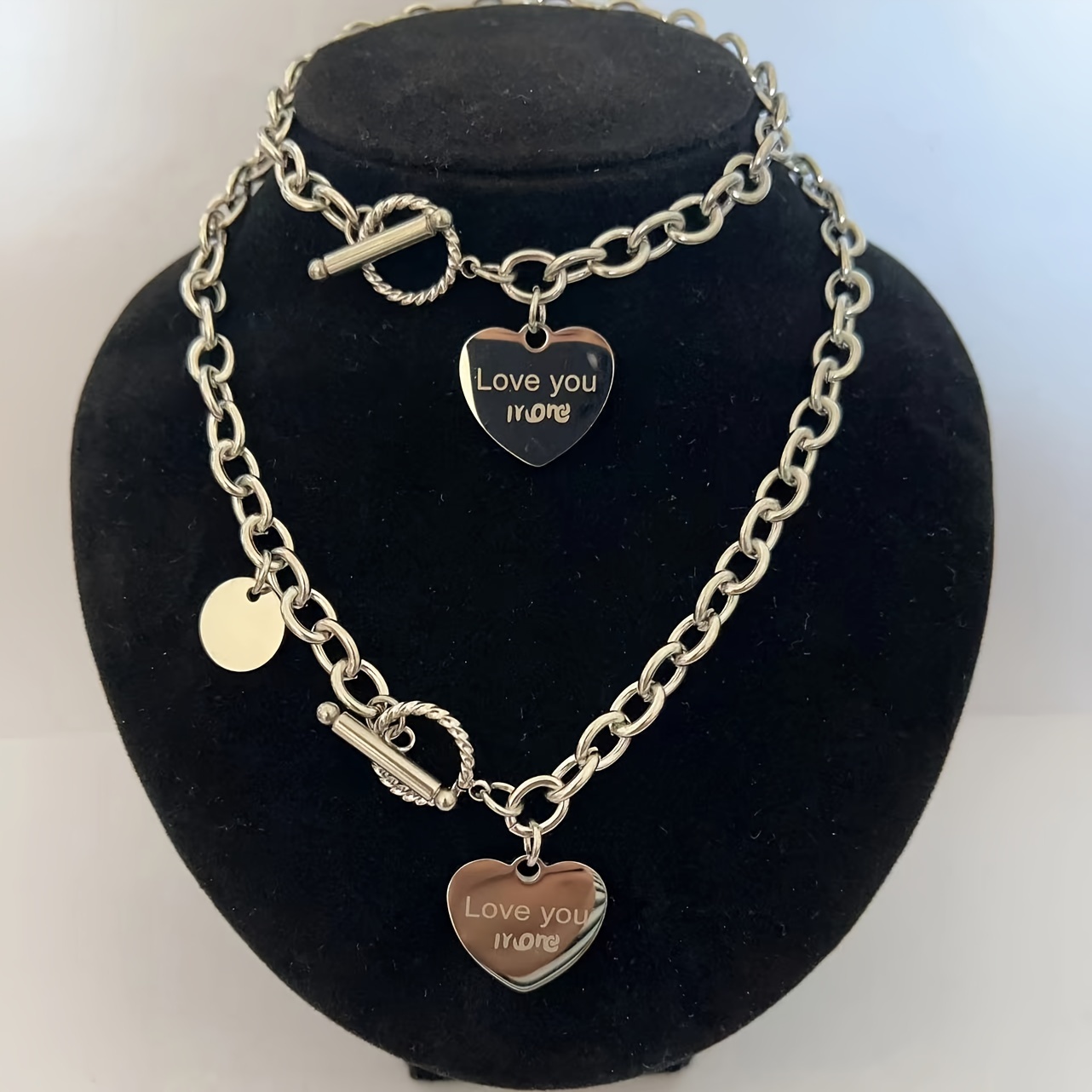 

Bracelet + Necklace Chic Jewelry Set Made Of 304 Stainless Steel Ot Buckle + Heart + Chain Design Match Daily Outfits Party Decor