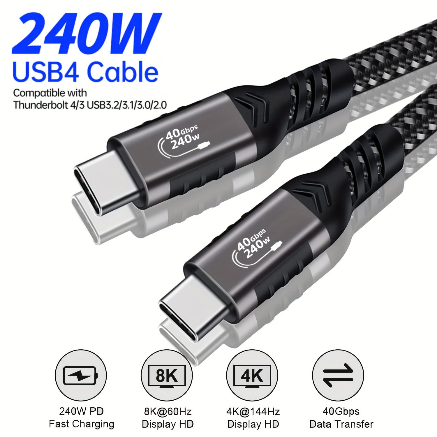  USB C Video Cable Right Angle 3ft, 4K UHD with Audio
