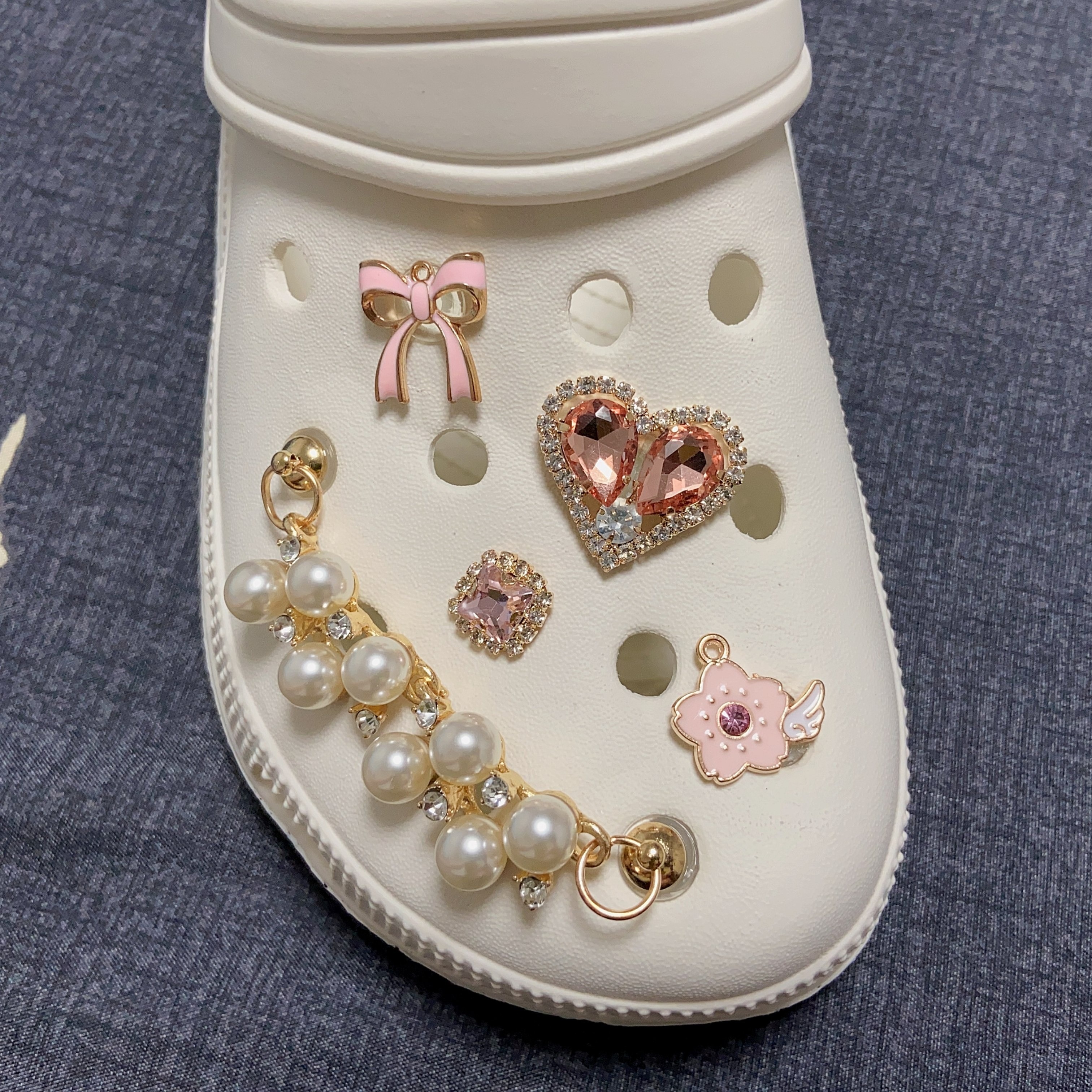 10/12pcs Fashion Rhinestone & Faux Pearl Series Shoes Charms For Crocs  Clogs Sandals Decoration, Shoes DIY Accessories For Women