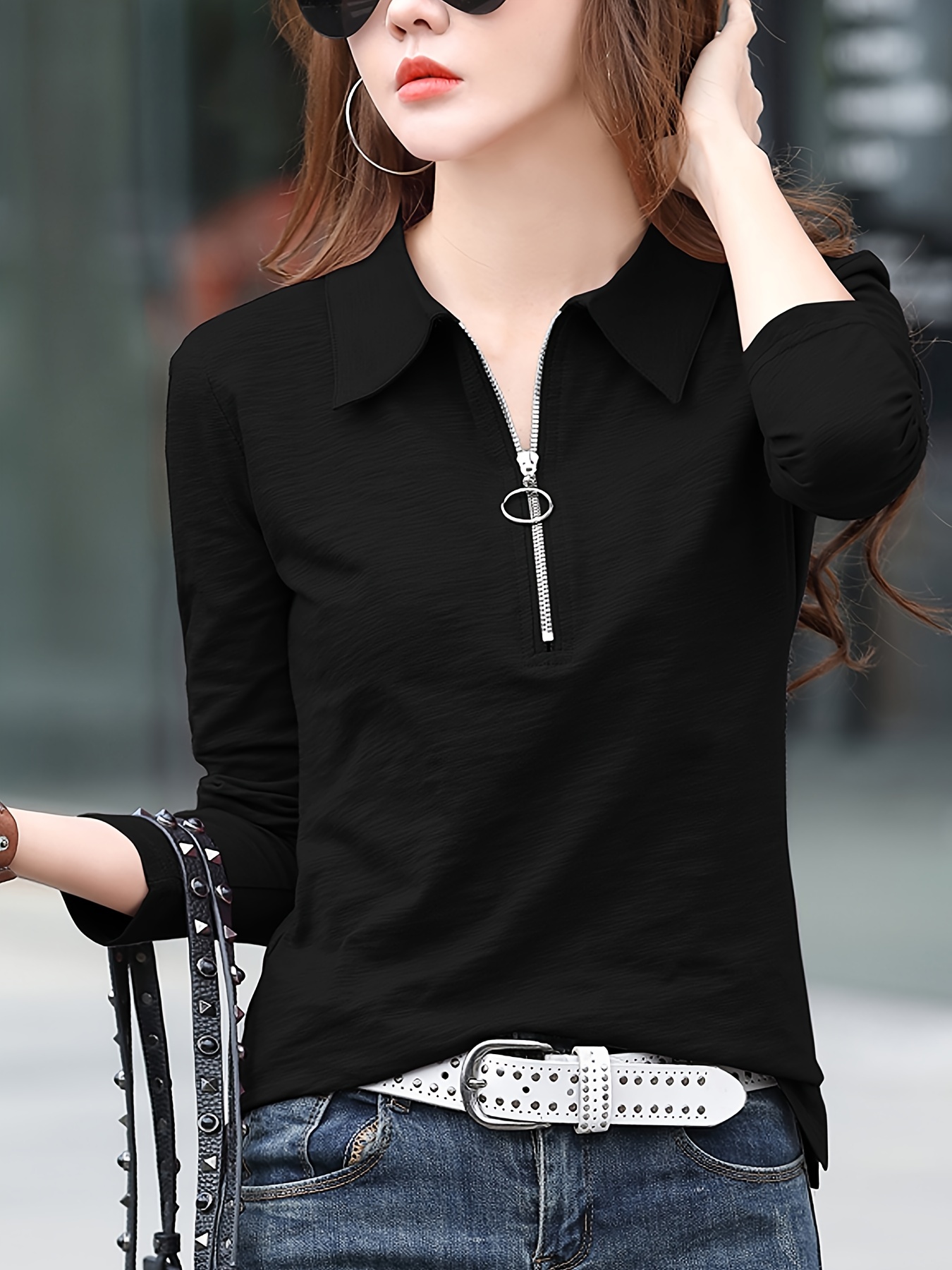 Zip Shirt Neck Long Sleeve T shirt Casual Every - Temu