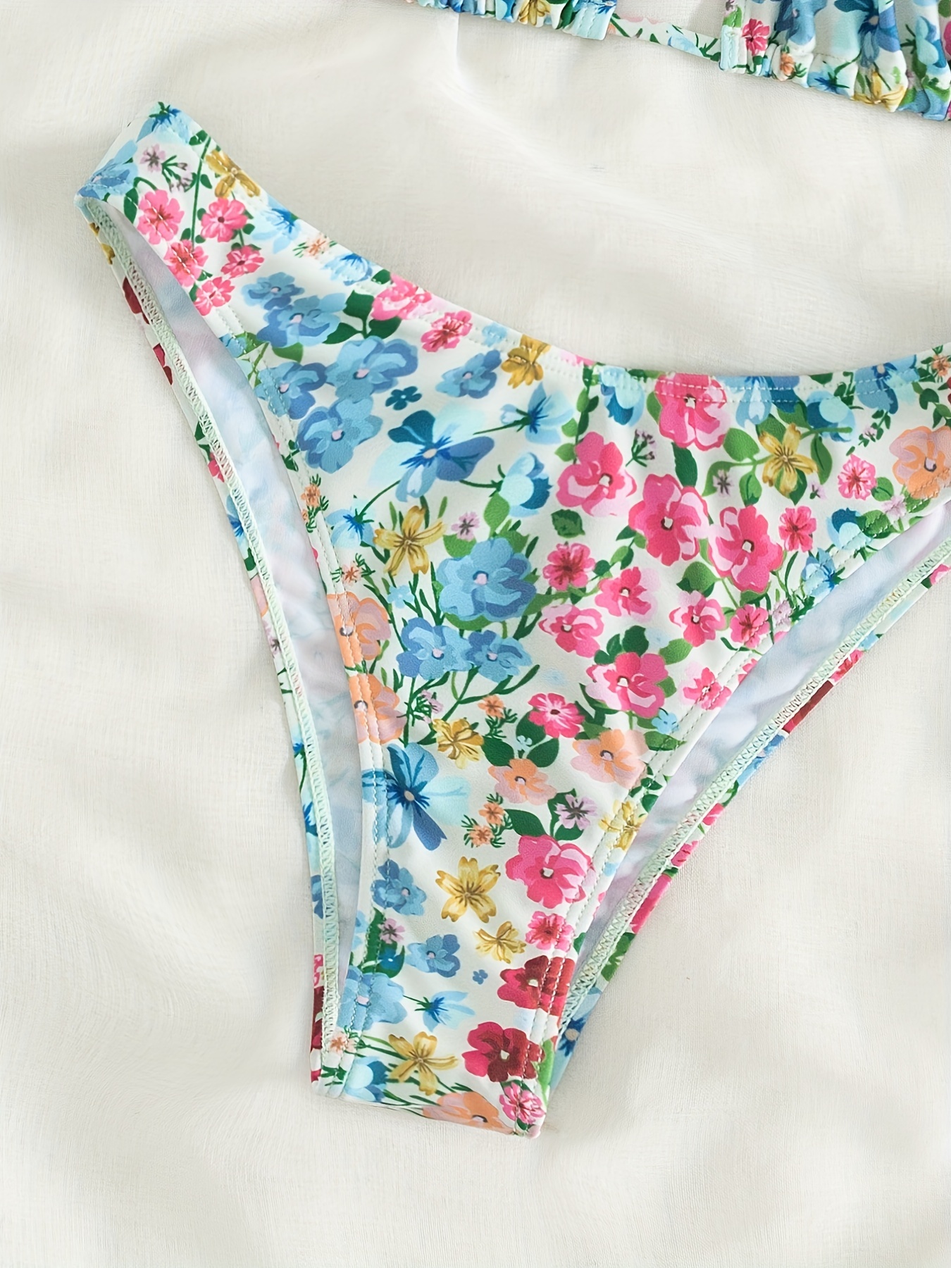 Floral Pattern Triangle Bikini Sets Halter V Neck Tie Back - Temu Australia