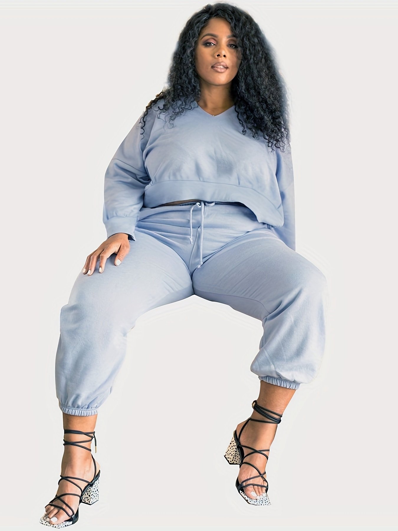 Plus Size Casual Outfits Set Women's Plus Solid Batwing - Temu