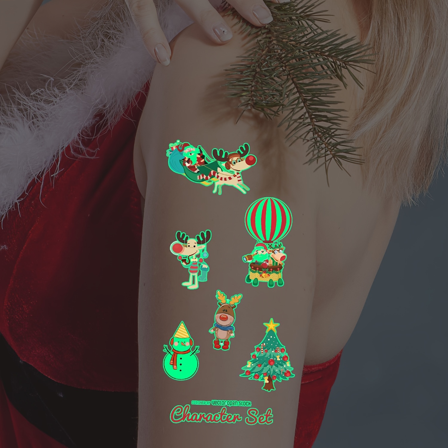 10 Christmas Cartoon Luminous Temporary Tattoo, Christmas Tree Christmas  Decoration Patterns, Body Art Stickers Glowing In The Dark