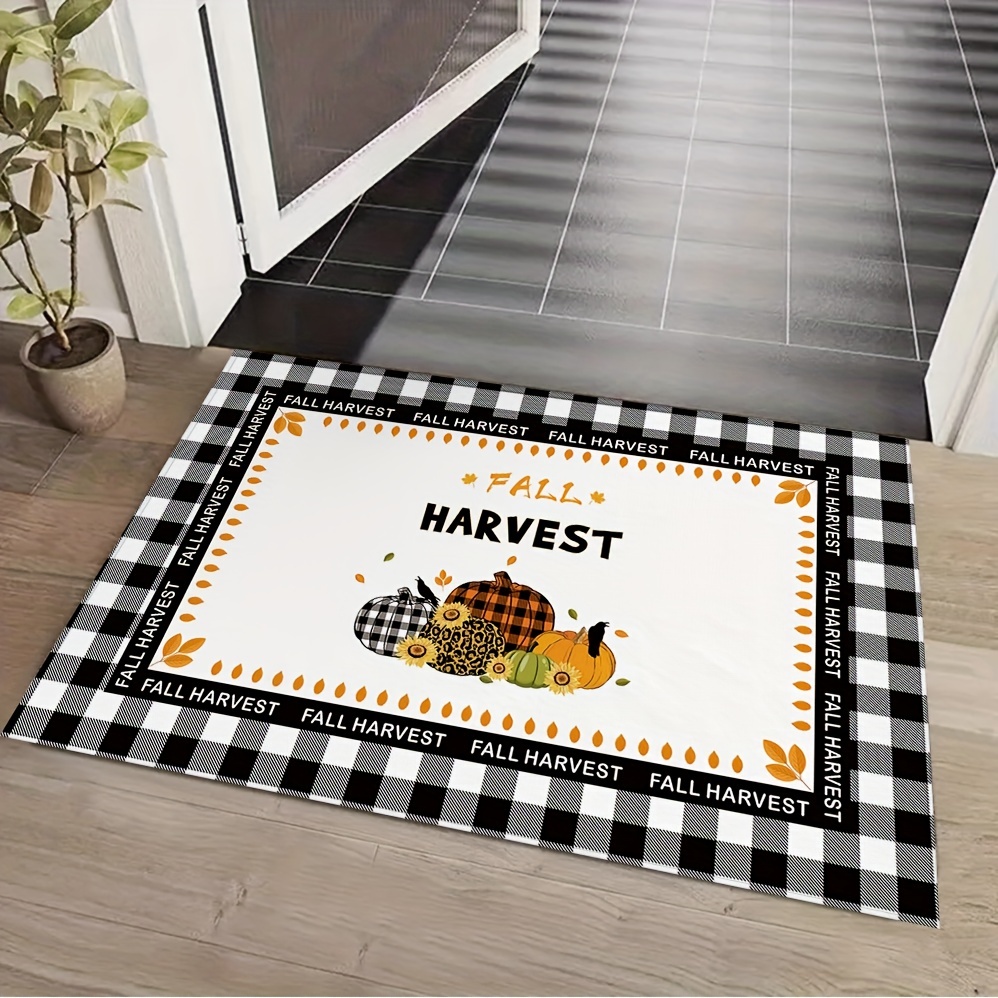 Fall Harvest Kitchen Rug Black And White Checkered Border Thanksgiving  Floor Mat Sunflower Pumpkin Black And White Checkered Truck Atmosphere  Decorative Doormat Thanksgiving Express Mat Furniture Doormat Thanksgiving  Decor - Temu