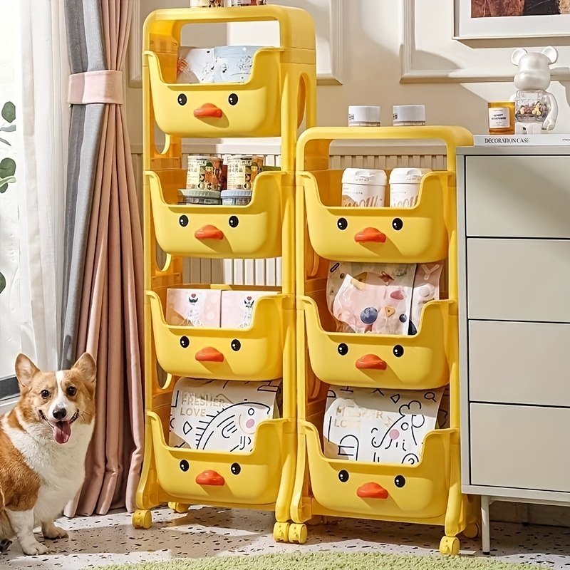 2-Tier Kids Toy Storage Organizer Cute Yellow Duck Storage Cabinet