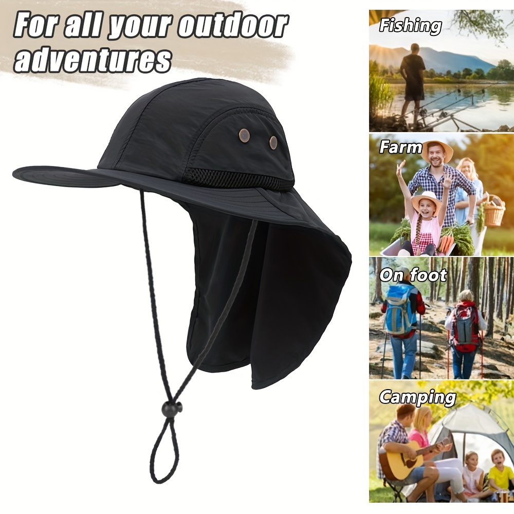 Premium Outdoor Sun Hat Neck Flap Wide Brim Adjustable Chin Strap