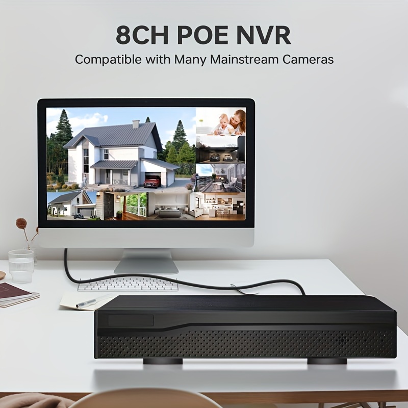  Kit de videovigilancia 8MP Kit de videovigilancia inalámbrica  4K NVR CCTV Cámara IP WiFi Mini sistema de seguridad para el hogar PTZ Cam  8CH Kit (Talla: 1T, Color: 4 cámaras) 