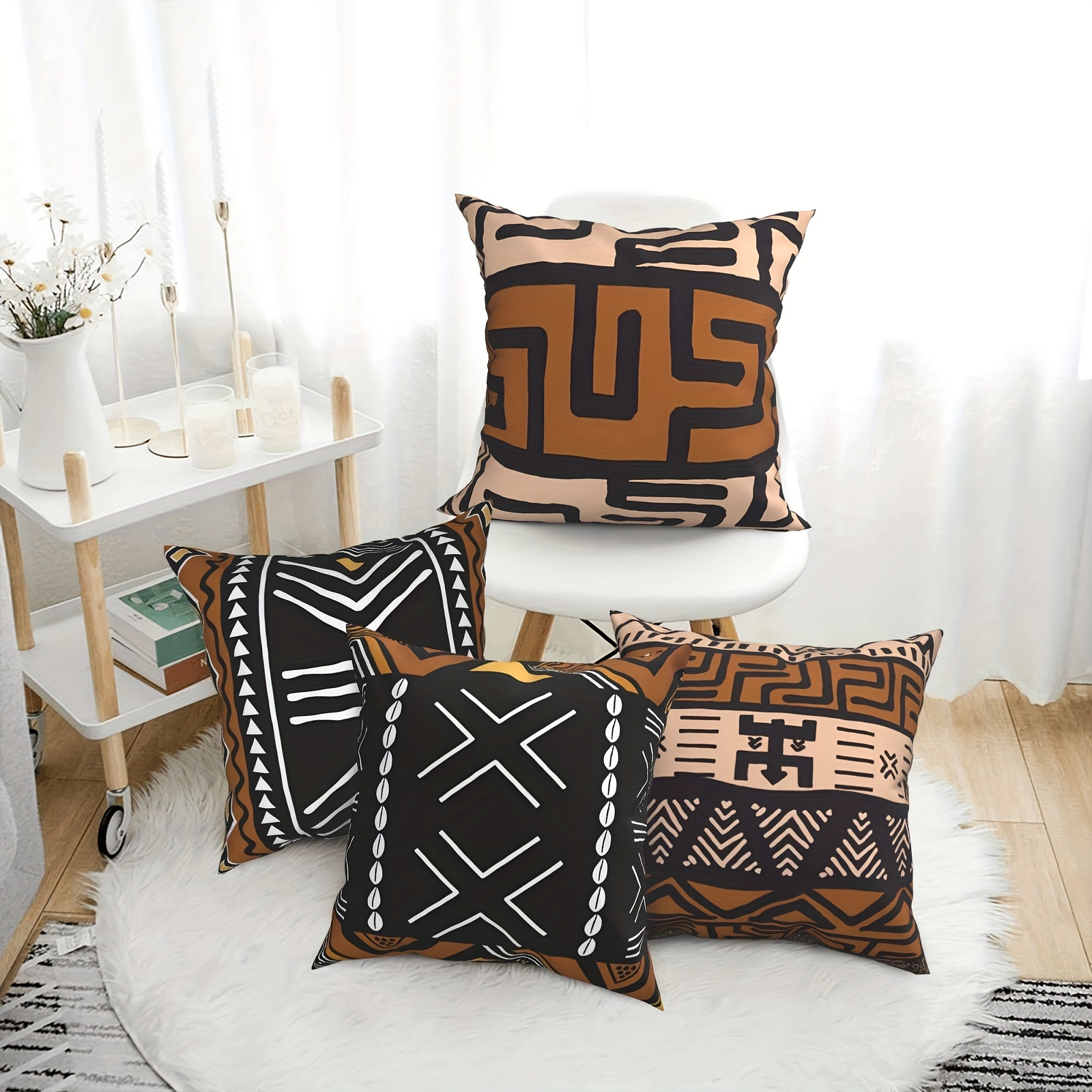 Decorative Throw Pillow Covers, Patchwork Linen Decorative Boho Cushion  Case For Couch Sofa Bed Bedroom Car Living Room, White And Brown Pillow  Insert Not Included - Temu