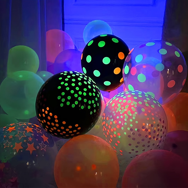 10pcs Transparent Latex Ballons Fluo UV Blacklight Stars Points Noël / Fête  Déco