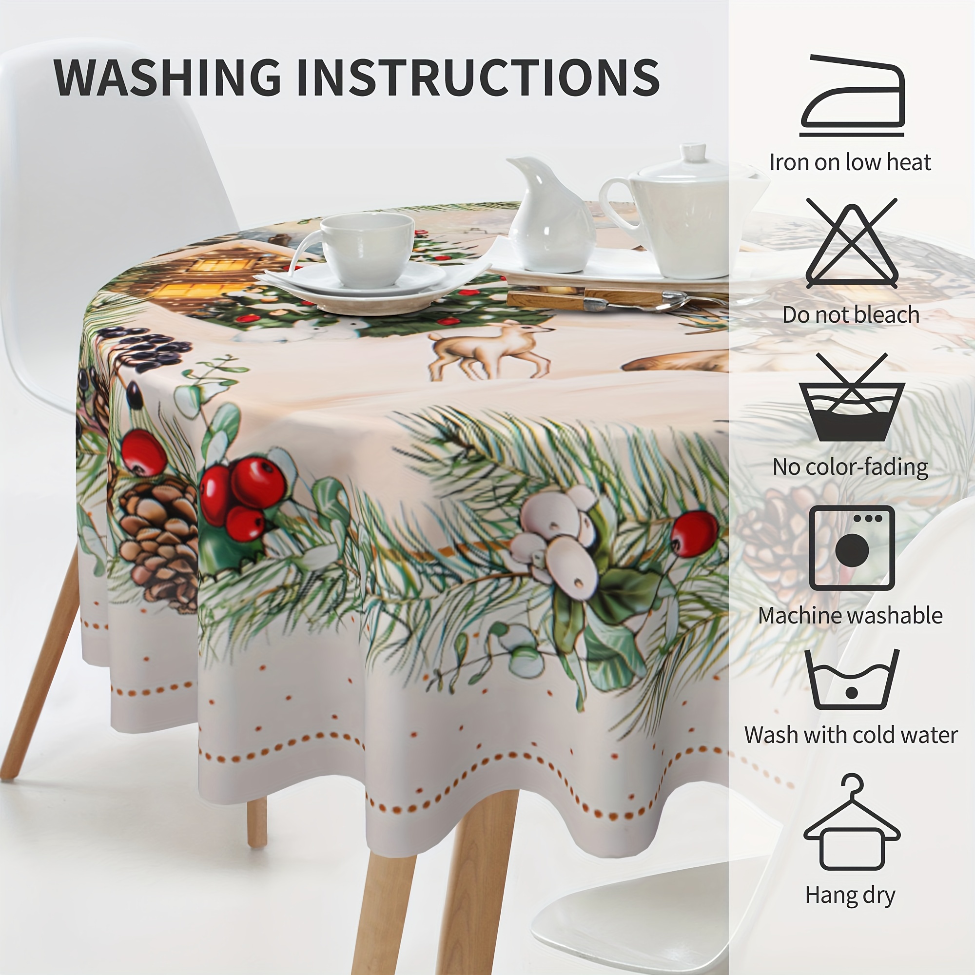 Pine Tree Branch Printed Christmas Tablecloth Cotton Kitchen Table Linens  Table Cloth Round Cover Dining Tassels Home Decoration - AliExpress