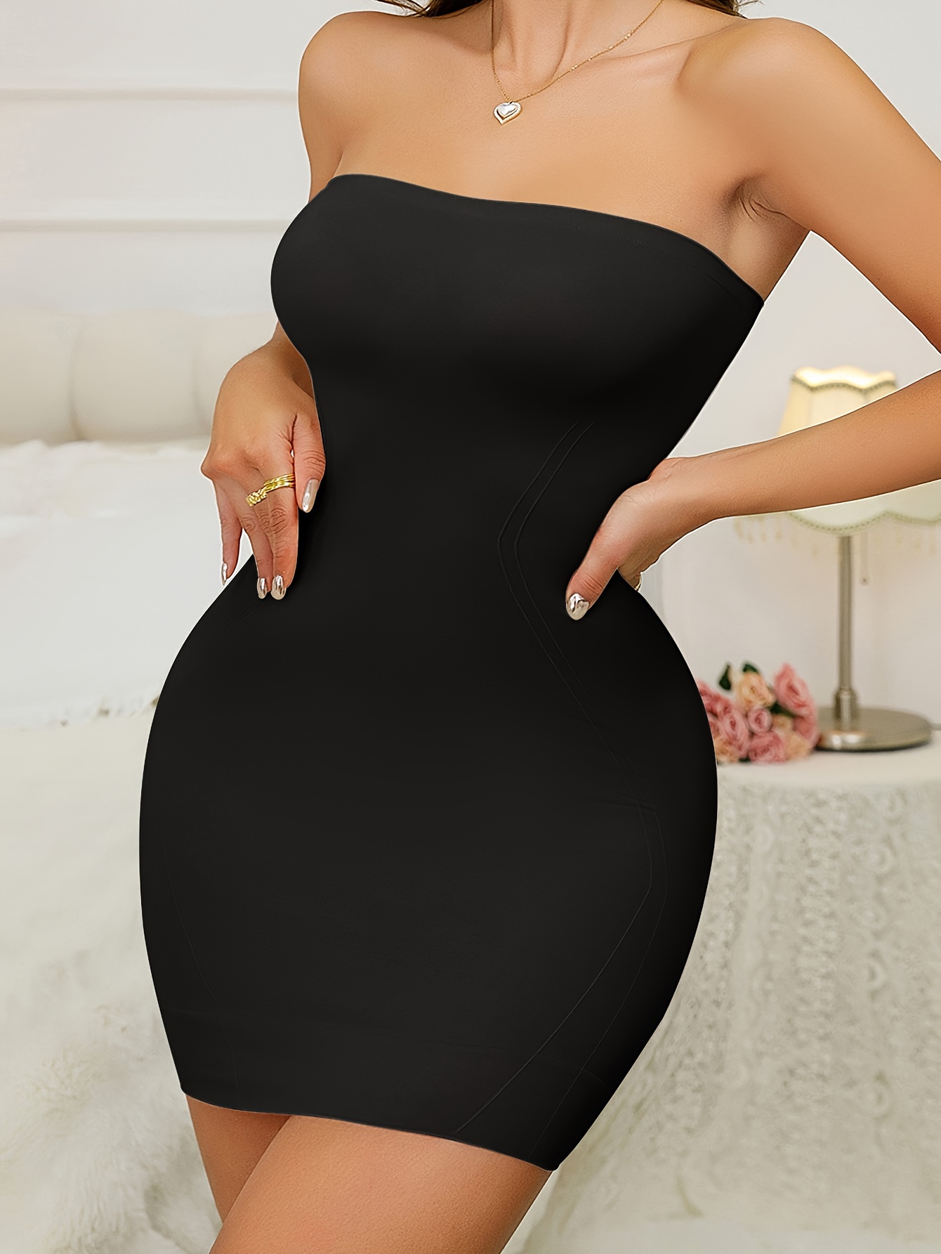 Gotoly Seamless Body Shaper for Women Smooth Under Dress Strapless  Shapewear Full Slip Tummy Control Bodysuit Cami Dresses(Black X-Small/Small)