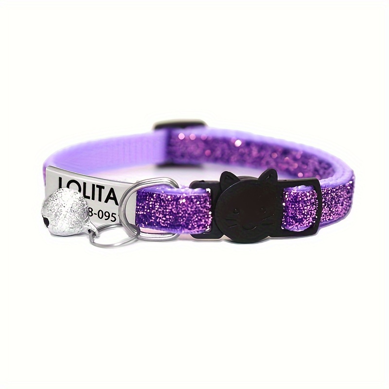 TEMU [custom Product!!!] Personalized Cat Collar, Sparkling Cat Collar With Id Tag Pendant And Bell, Cute Customized Pet Collar Id Name Pendant Tags