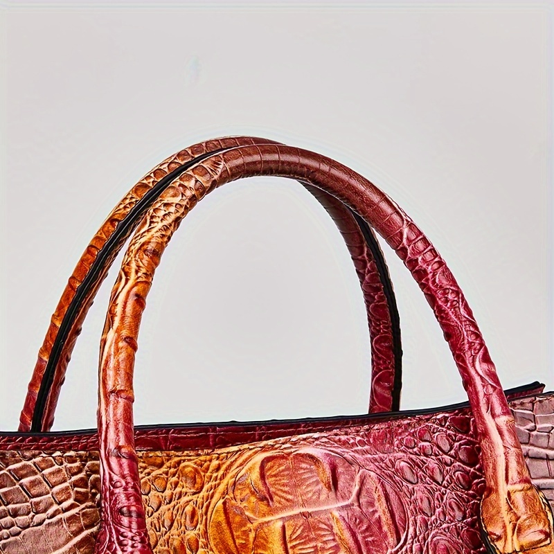 Crocodile Pattern Gradient Large Capacity Tote Bag, Leather