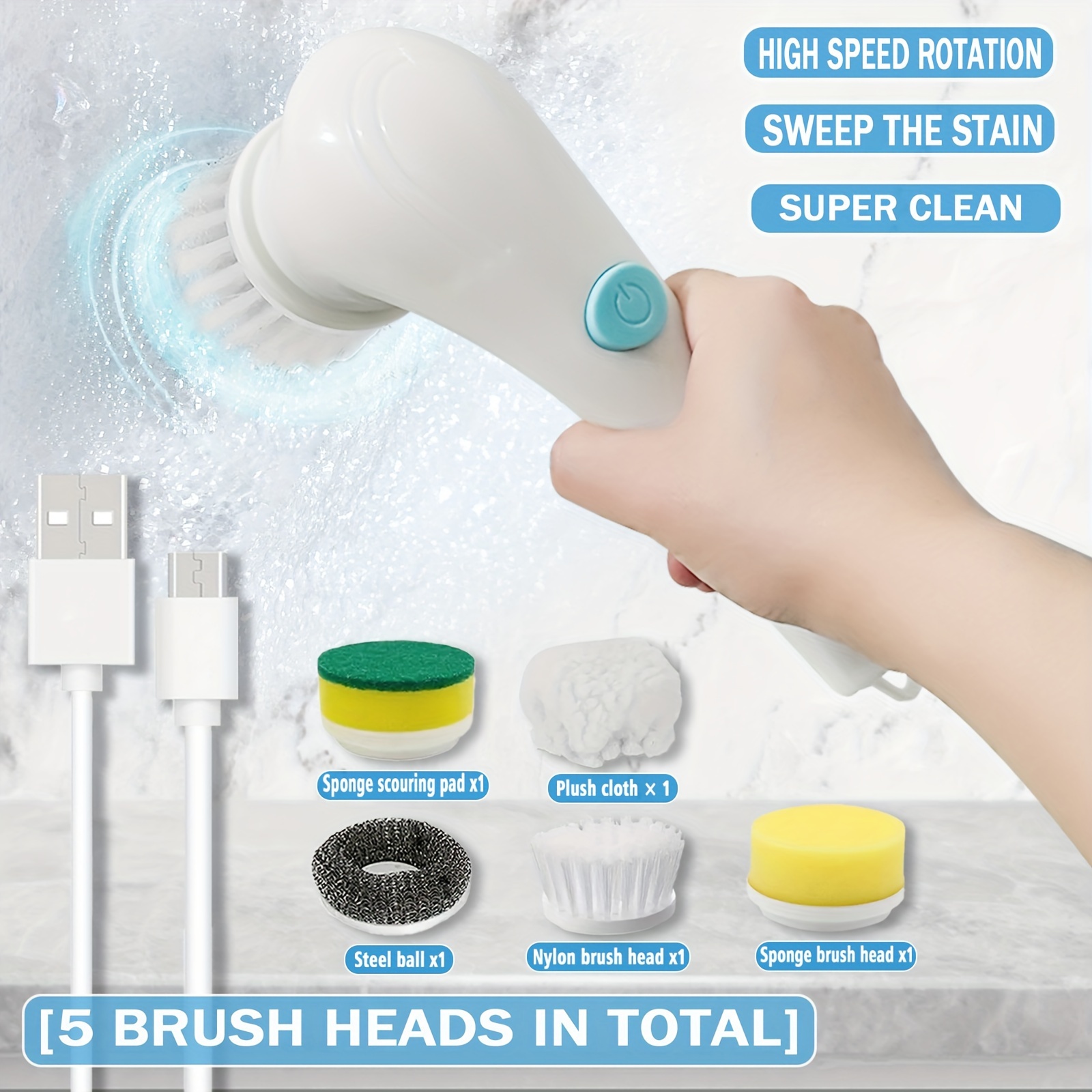 Electric Spin Scrubber With 2/5/6 Replaceable Brush Head - Temu
