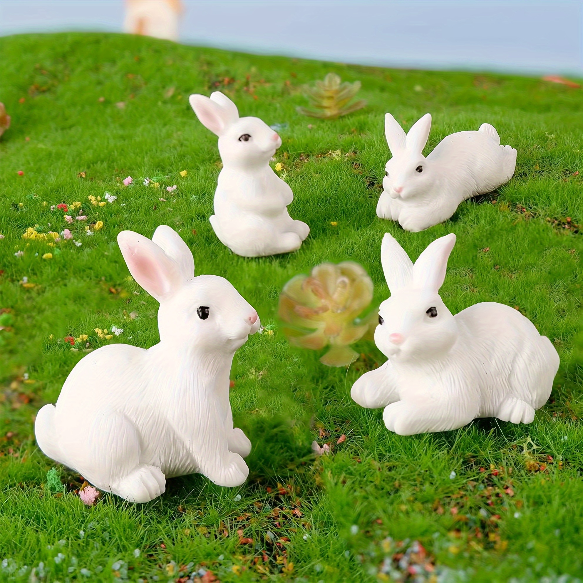 Kaninchen-Ornamente, Kaninchen-Statue, Weißes Kunstharz für den Garten :  : Garten
