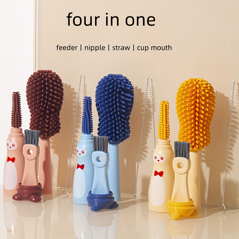 3 in 1 Food-Grade Baby Bottle Cleaning Brush,Multi-Functional Silicone Bottle  Cleaning Brush Kit, for Cleaning Baby Bottle,Nipple,Straw,Rotating Bottle  Cleaning Brush 