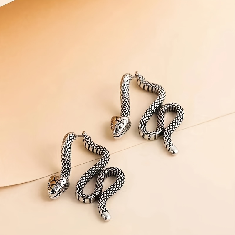 Retro Punk Snake Front Rear Stud Earrings