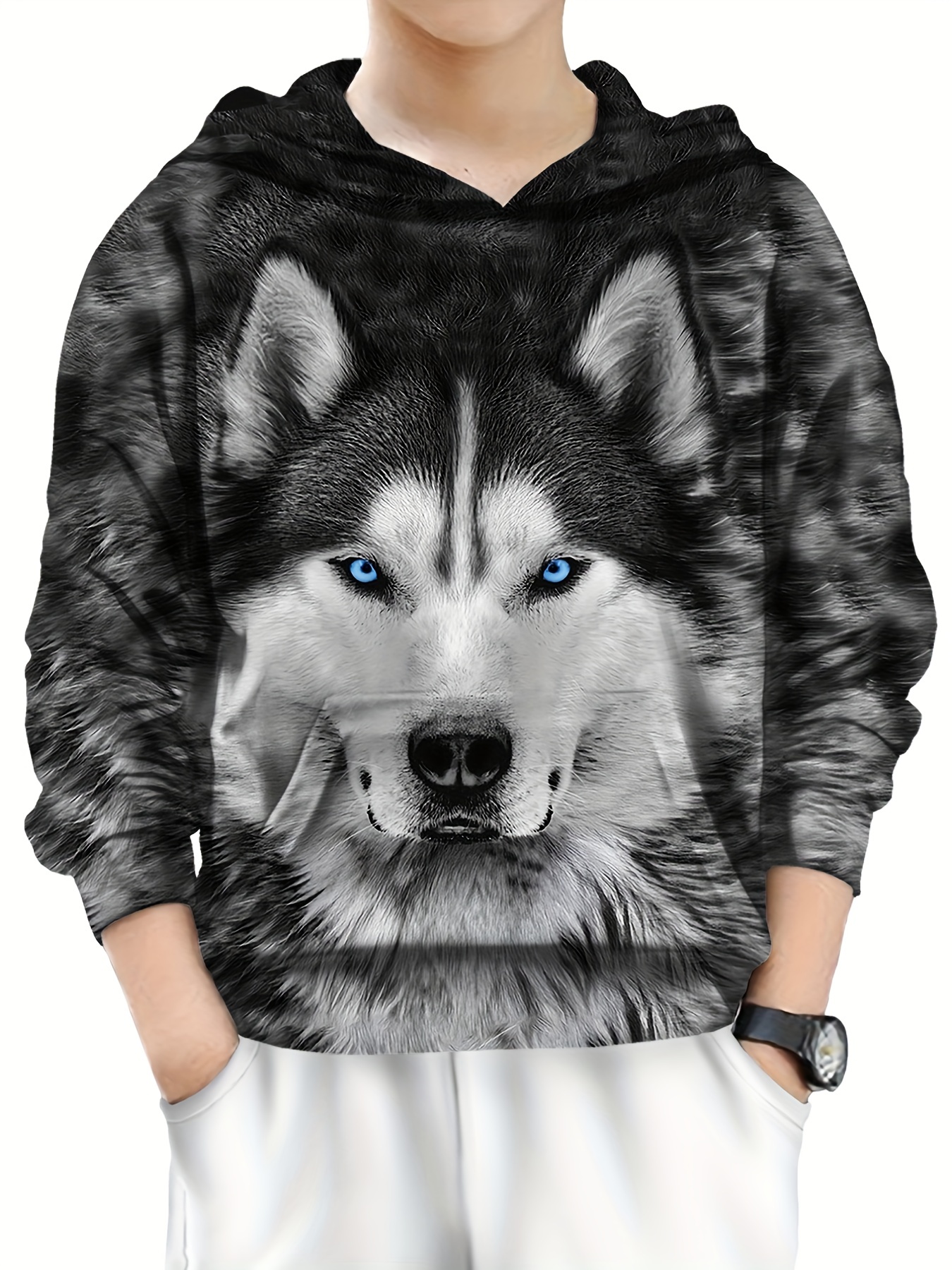 Cool Wolf 3d Print Boys Casual Pullover Long Sleeve Hoodies Temu