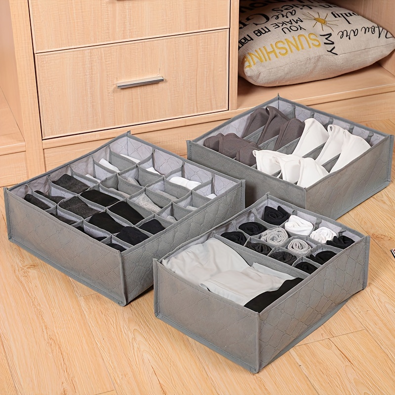 Sock Underwear Drawer Organizer Dividers,Collapsible Cabinet Closet Storage  Boxes for Clothes,Socks,Lingerie,Underwear,Tie,Belt,Baby and Bedroom Gray