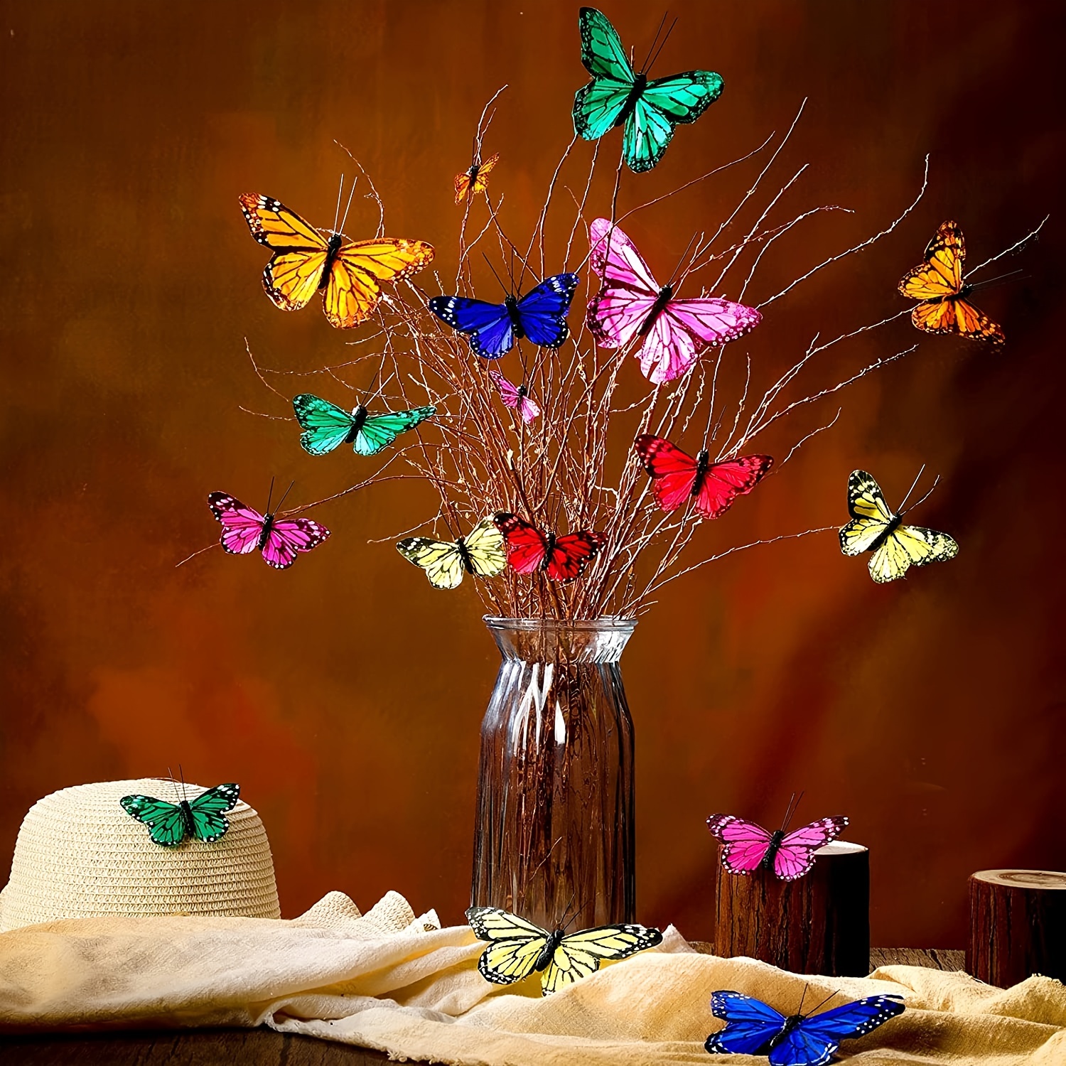 12 Set Monarch Butterfly Decorations Feather Butterflies Picks Butterflies  For Spring Flower Arrangements Mother's Day Gift Butterfly On Wire For  Crafts Butterfly Diy Crafts Garland Fresh Color 8 89x5 08 Cm 