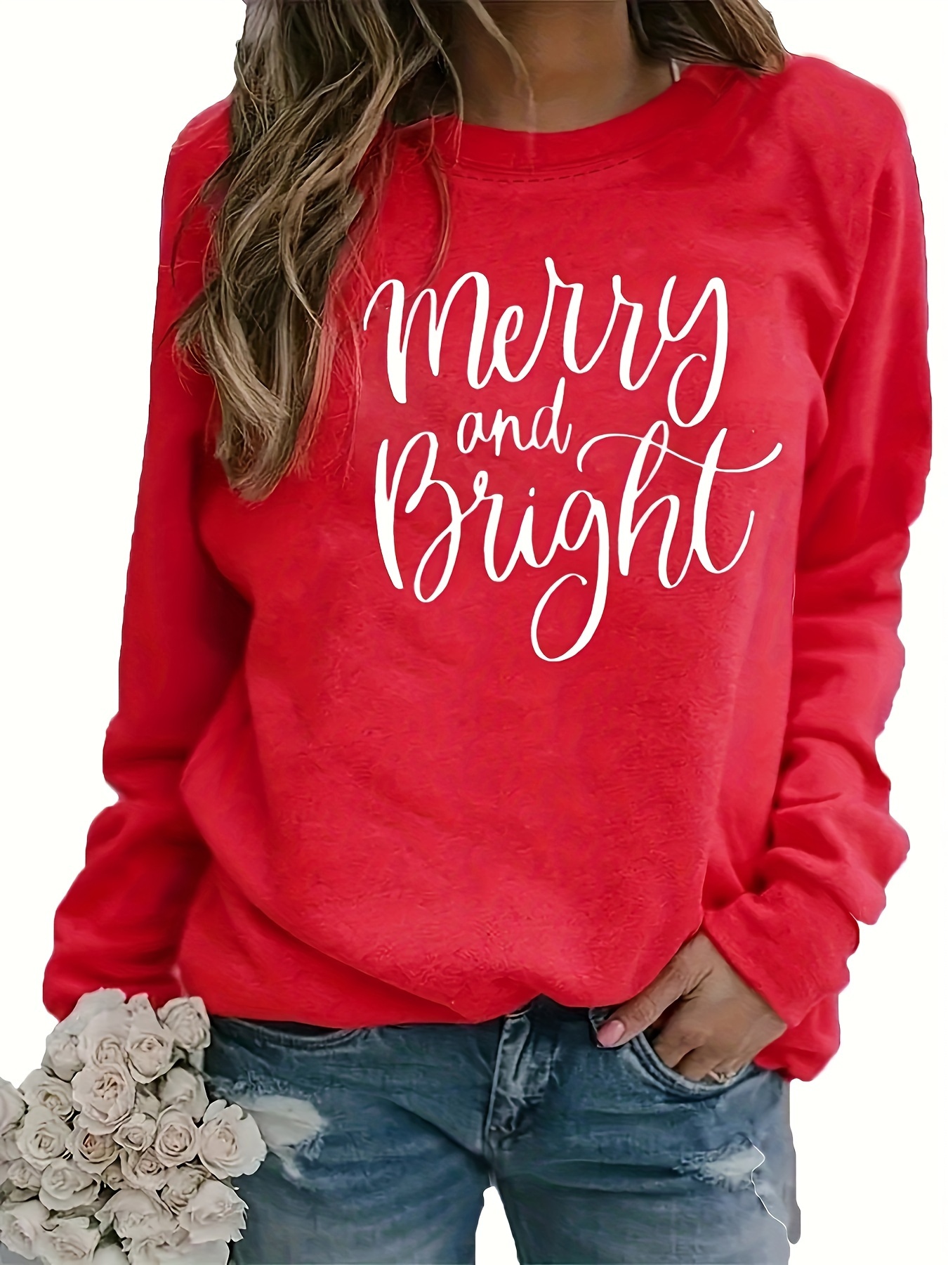  Women's Long Sleeved Merry and Bright,red Shirts for