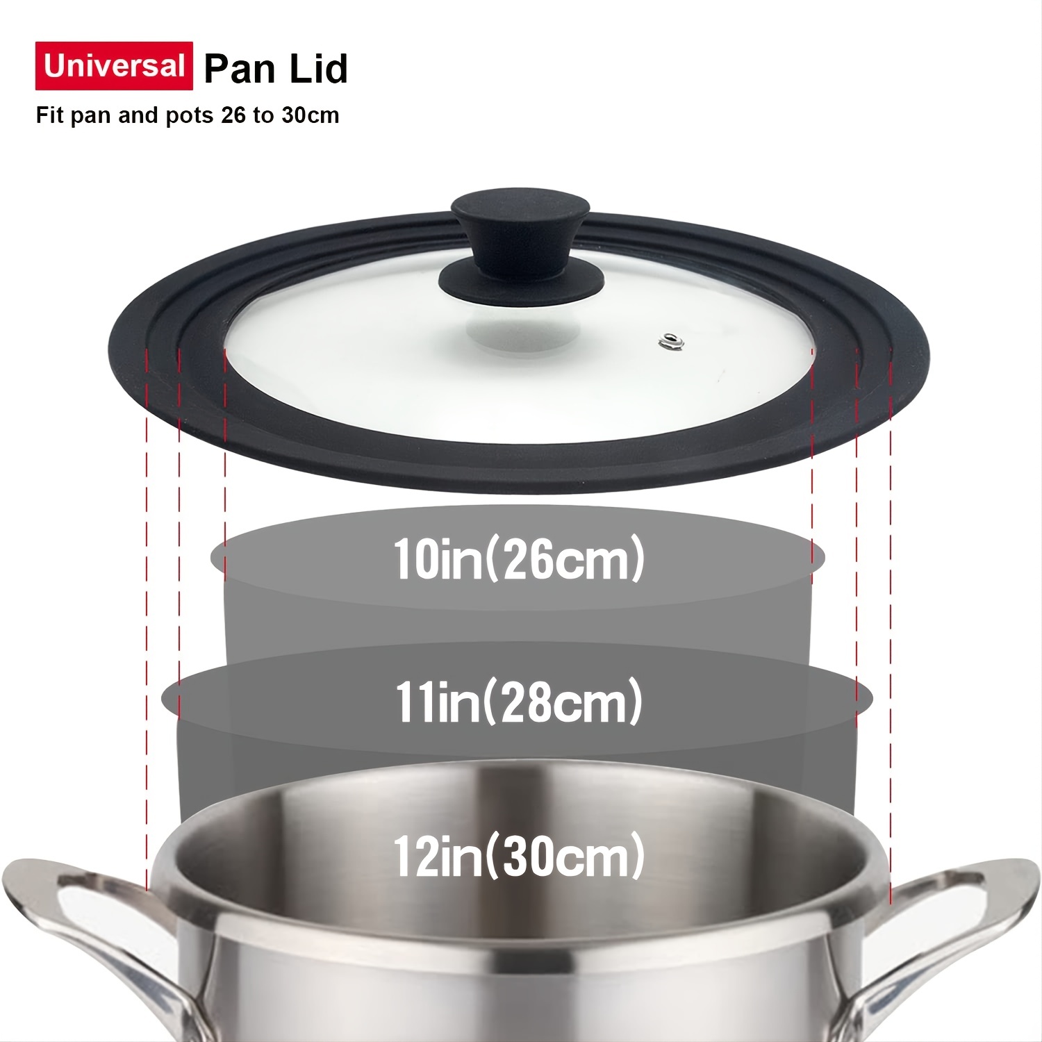 Universal Lid for Pots Pans and Skillets, Pan Cover fit 9, 9.5,10  Diameter Cookware, Silicone Replacement Pan Lid Pot Lids for Frying Pans,  Cast