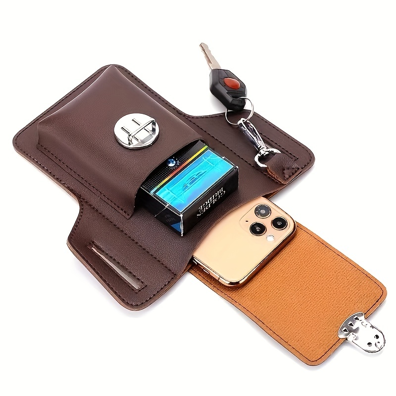 Brown Leather Cell Phone Holster Mens Belt Pouch Leather Cigarette