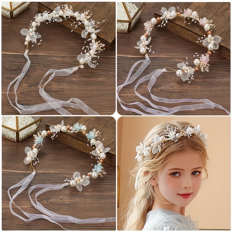 Pearl and Crystal Floral Ribbon Headband