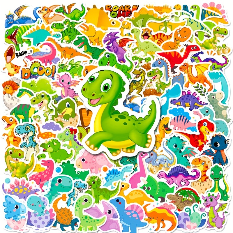 DERFILIN 100PCS Waterproof Stickers for Water Bottle Notebook Camping,  Dinosaur Theme Non-Repeating Vinyl Holiday Party Stickers.