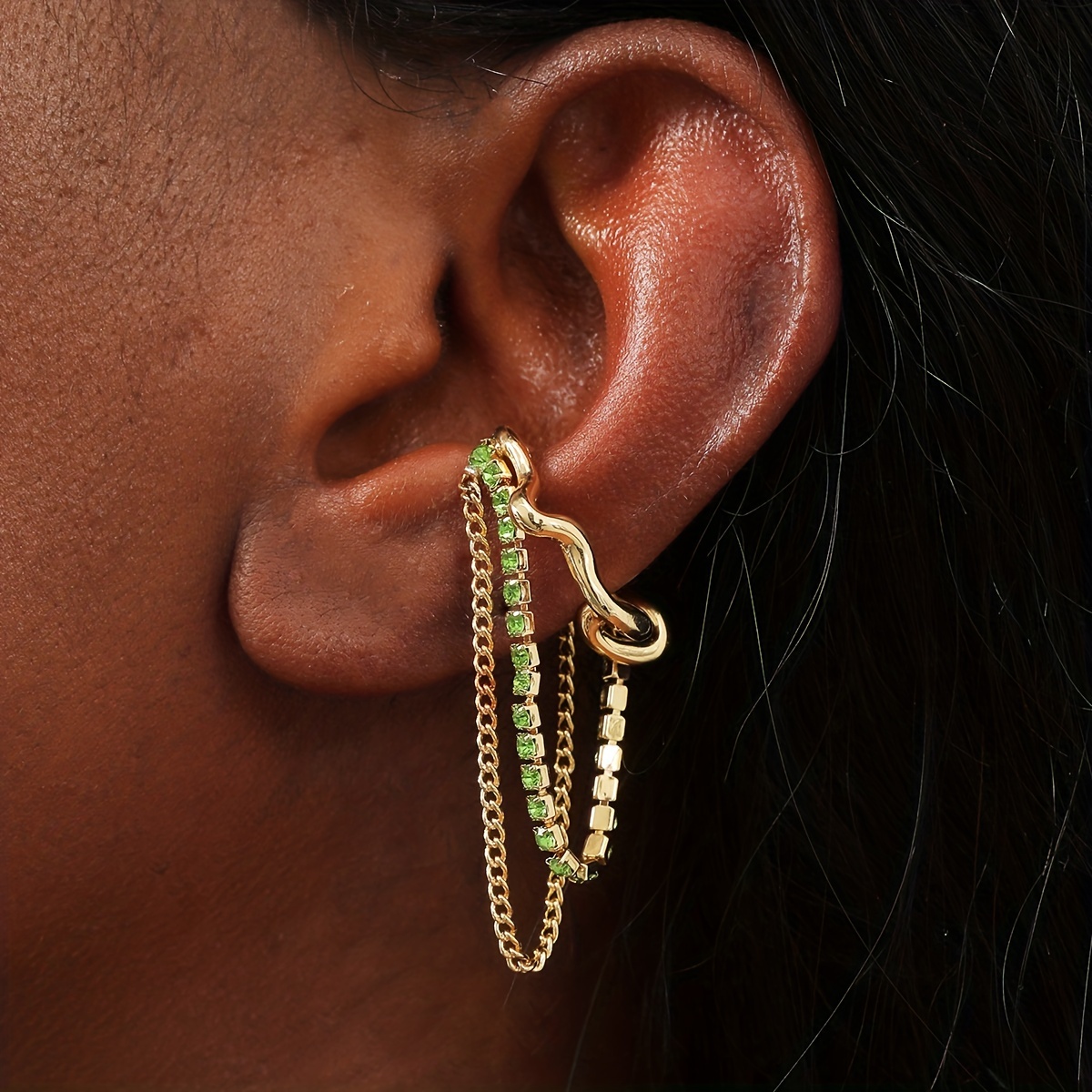  Ear Cuff Chain Earrings Sparkling Rhinestone Long