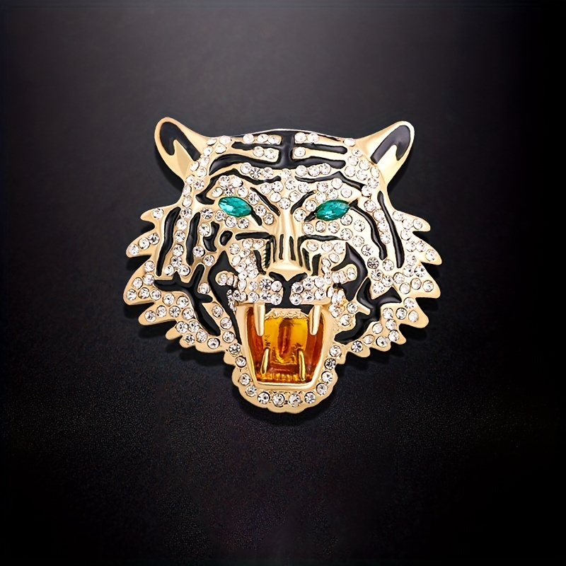 Rhinestone Roaring Tiger Brooch, Creative Clothing Accessory