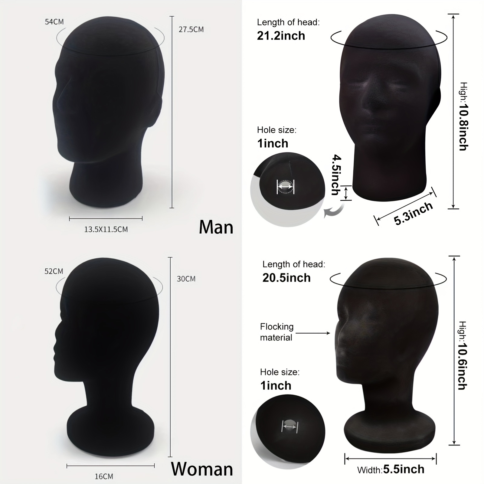  Hedume 2 Pack Mannequin Head Stand Model, Foam Black