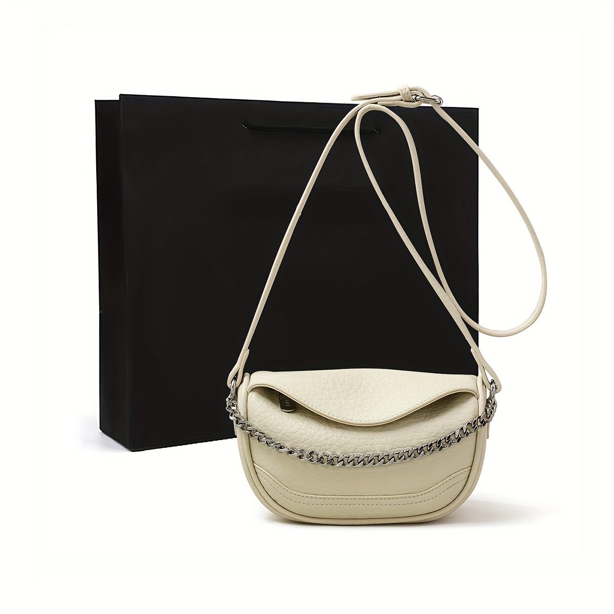 Trendy Flap Square Bag, Women's Fashion Faux Leather Purse, Stylish Chain  Decor Crossbody Bag - Temu