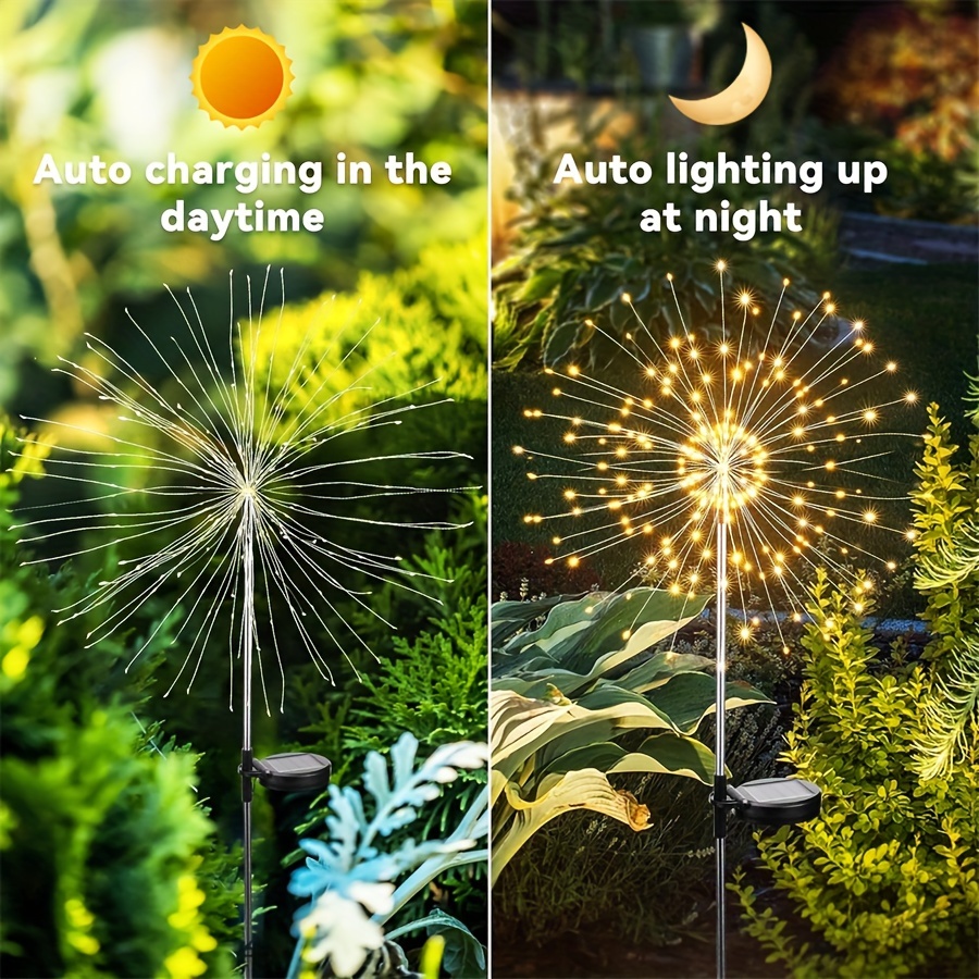 Solar Garden Lights Solar Firework Lights 120 LED Outdoor Waterproof with 2  Lighting Modes Twinkling and Steady-ON