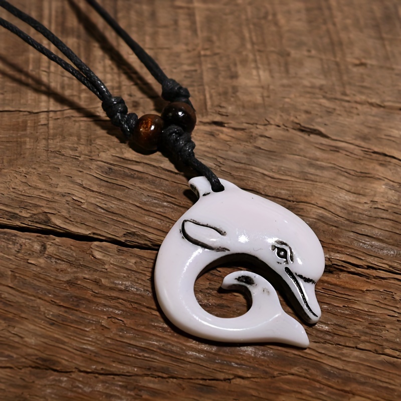 TEMU 1pc Yak Bone Necklace, Dolphin Pendant, Men's Necklace, Jewelry, Hawaiian Surf Necklace, Amulet Gift