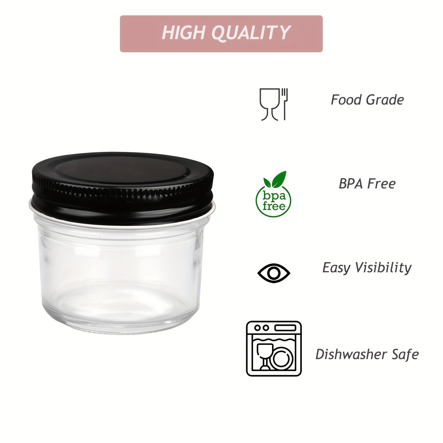 Glass Jars With Lids, Mason Jar With Airtight Lids, Clear Glass Jar Ideal  For Pickles, Pudding, Yogurt, Fish Sauce, Herbs, Jelly, Jam, Honey, Spice,  , Multipurpose Round Latch Reusable Can, Home Kitchen