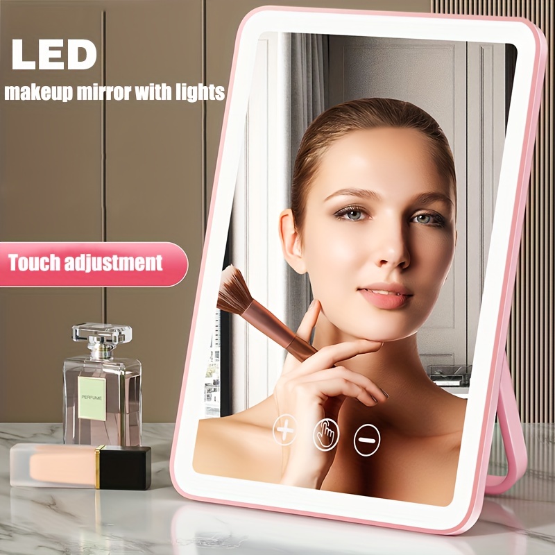 Makeup Mirror With LED Lighted, Touch Screen USB Rechargeable Portable  Vanity Mirror, 3 Color Lighting Modes