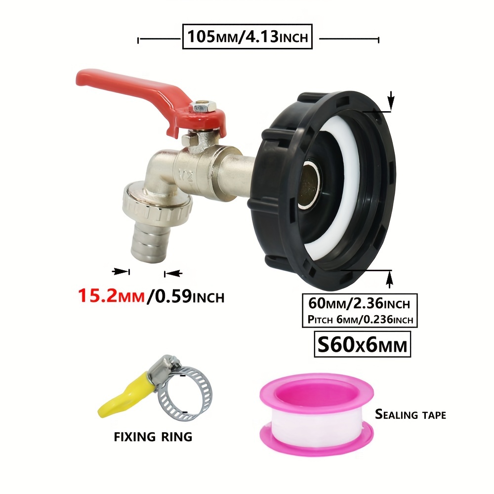 Kit di connessione IBC S60X6 raccordo rubinetto adattatore a T + rubinetto  + connettore a gomito + tubo PE per due serbatoi IBC di recupero acqua