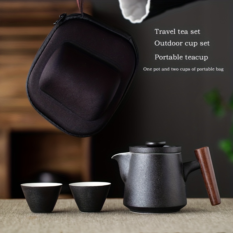 Black Pottery Portable Travel Kung Fu Tea Set Teapot Tea Tray Tea