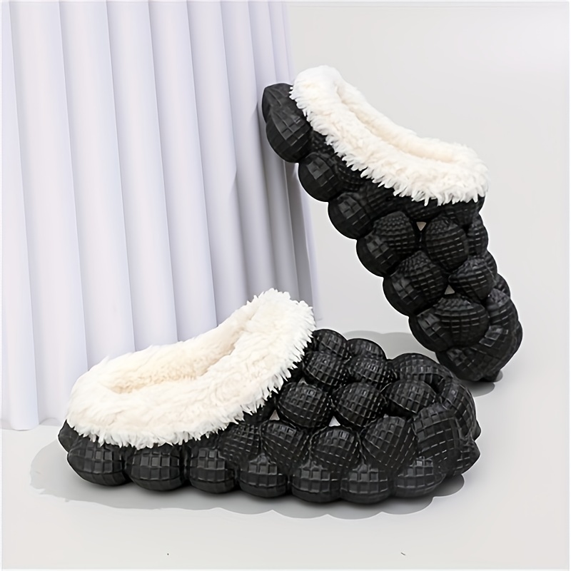 Solid Fleece Footwear, Women's Bubble Warm Soft Slides,Slippers Women,Temu