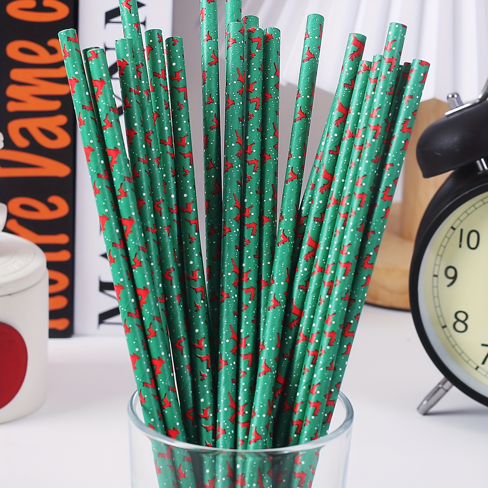  Snowflake Party Straws (50 Pack - Red & Teal