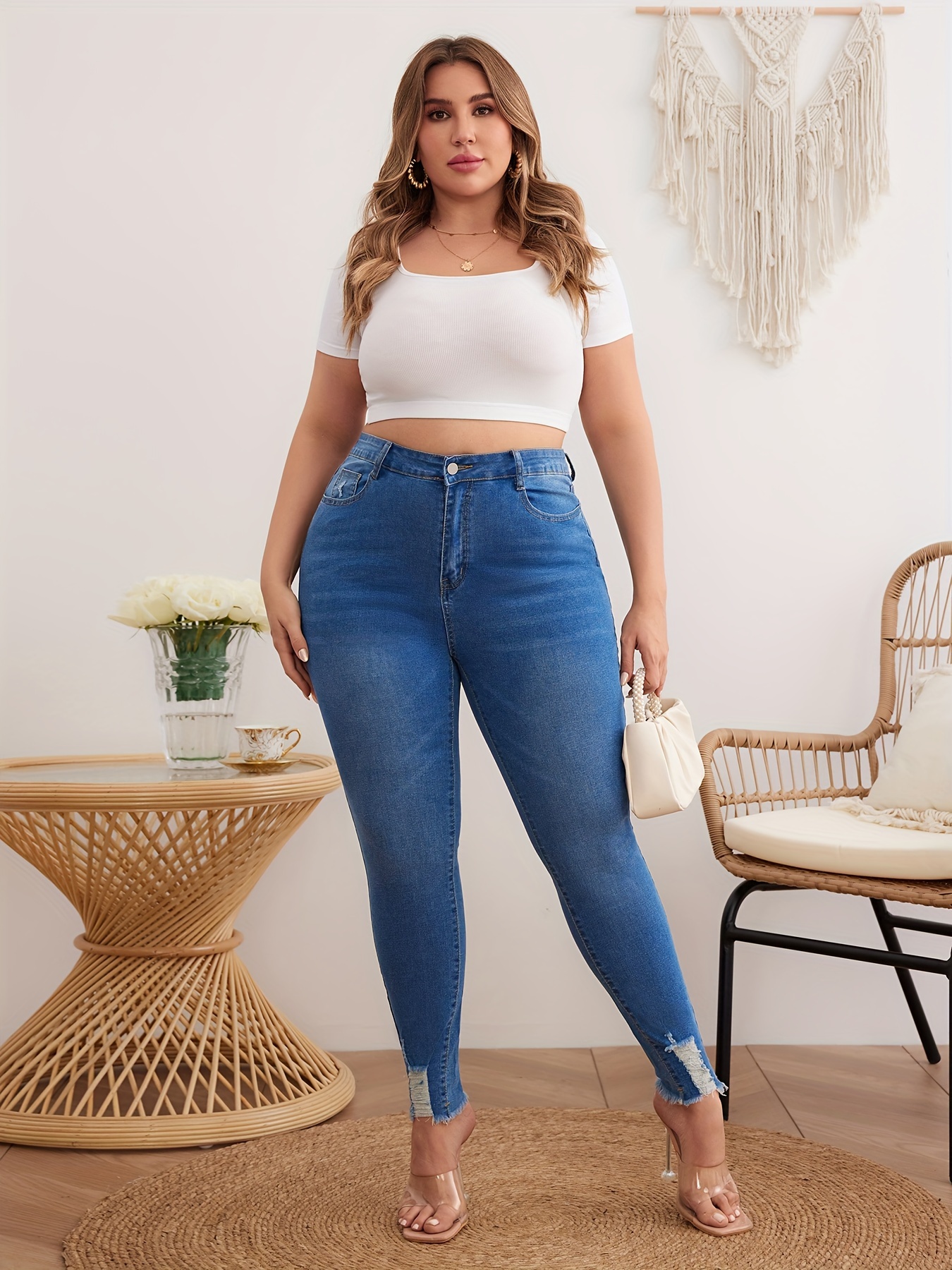 Calça jeans plus size hot sale rasgada