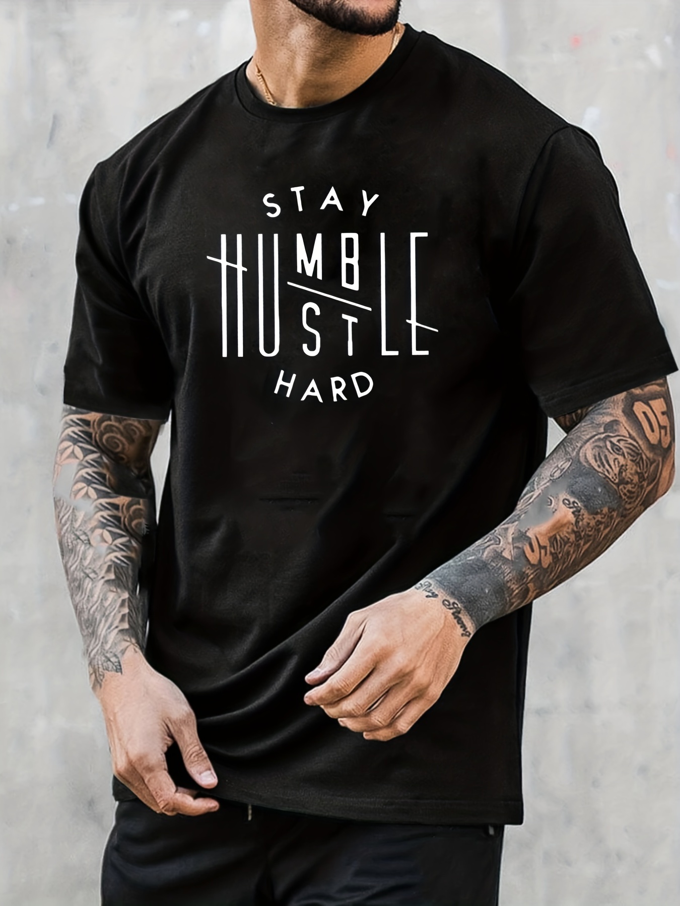 stay Humble Hustle Hard' Print Tee Shirt Tee Men Casual T - Temu