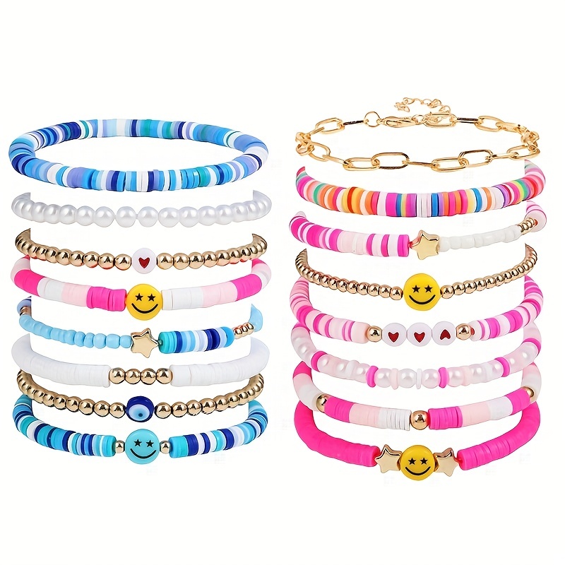 Women's Beaded Elastic Bracelet Color, Smile Bracelet Set Y2k