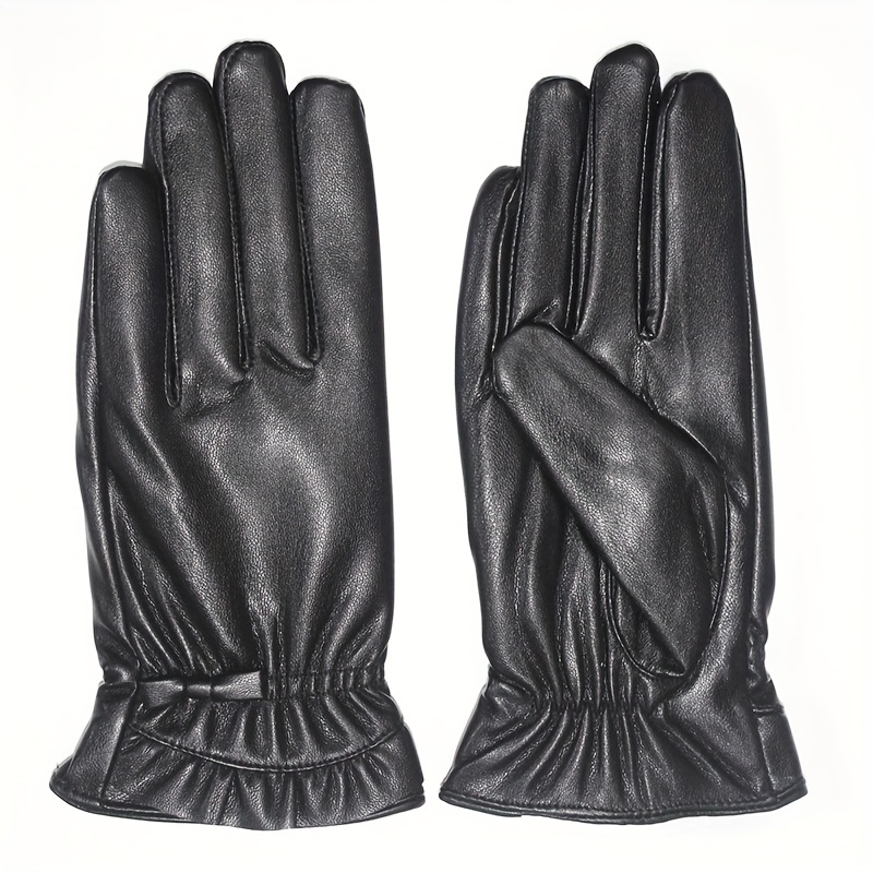 Guantes De Cuero De Pu Con Lazo Negro Para Mujer Guantes - Temu