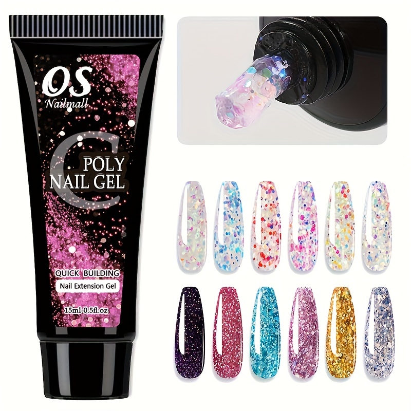UR SUGAR Classic Poly Extension Gel Nail Kit, 6 Colors Nude Clear Sliver  Gold Glitter Poly Nail Gel Set All Seasons Acrylic Gel Builder Enhancement