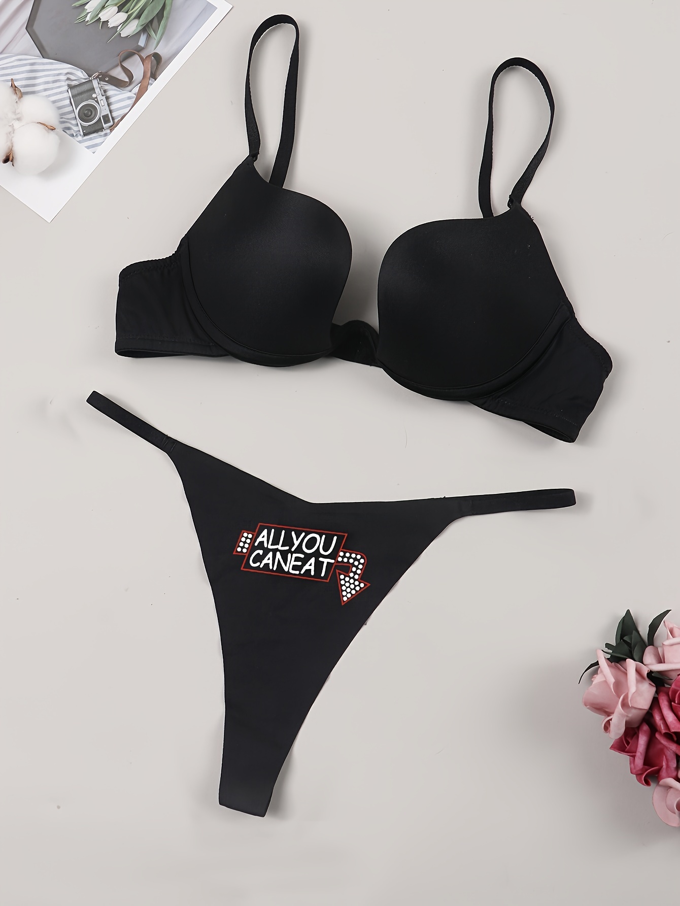 Women Sexy Lingerie Set Sexy Baby Letter Print Push Up Strappy Bra