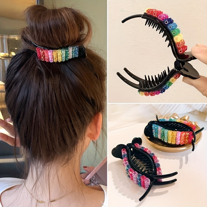 

Candy Color Hair Clip Meatball Head Plate Hair Decor Hairpin Back Head Grab Clip Cute Rainbow Color Rhinestone Hair Accessory